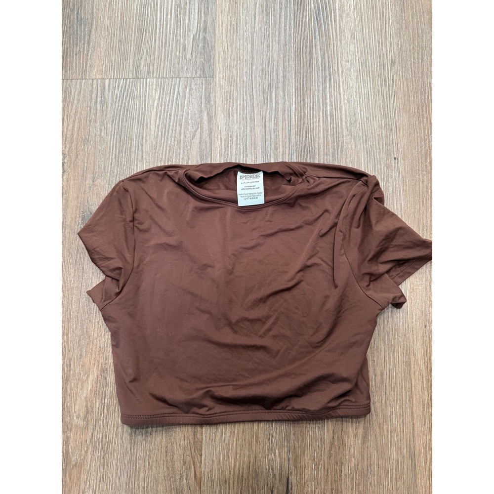 PINK Victoria's Secret Brown Short Sleeve Crop Top Womens Small 2466